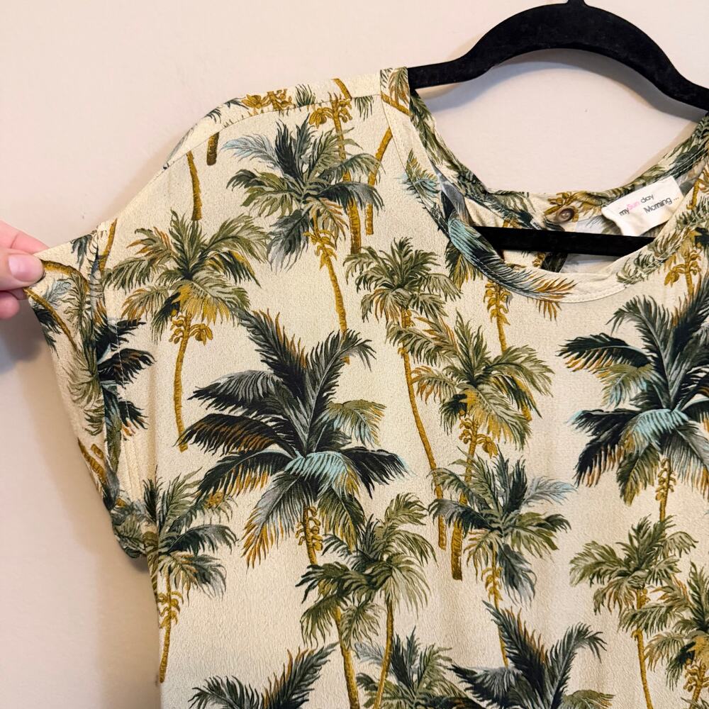 My Sunday Morning Romper M/L Green Beach Tropical Palm Tree Summer Vacation Boho - Picture 6 of 11